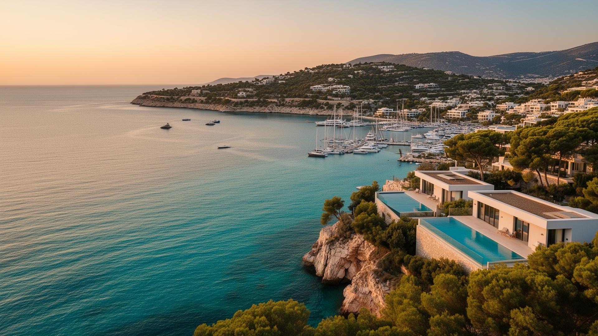 Athens Riviera contemporary villa at sunset